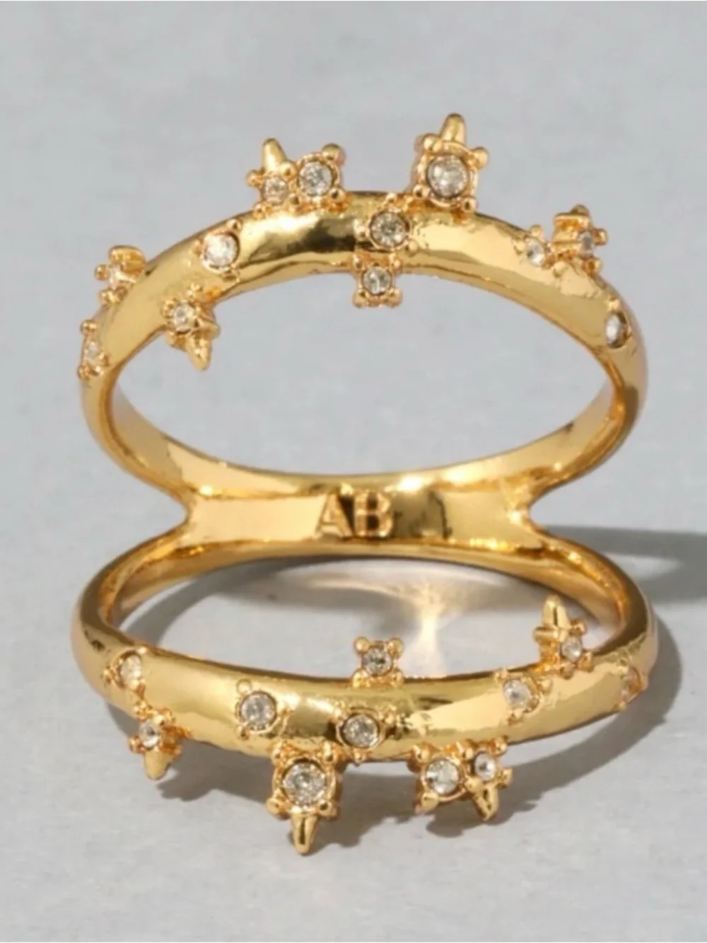 Alexis Bittar Gold Satellite Double Banded Crystal Ring Size 7 AU20